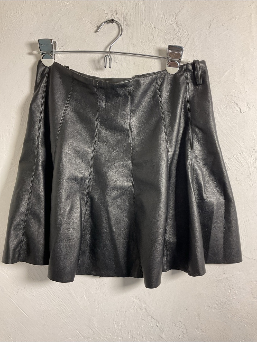 House of Harlow 1960 Black Vegan Leather Flared A Line Mini Skirt Size S